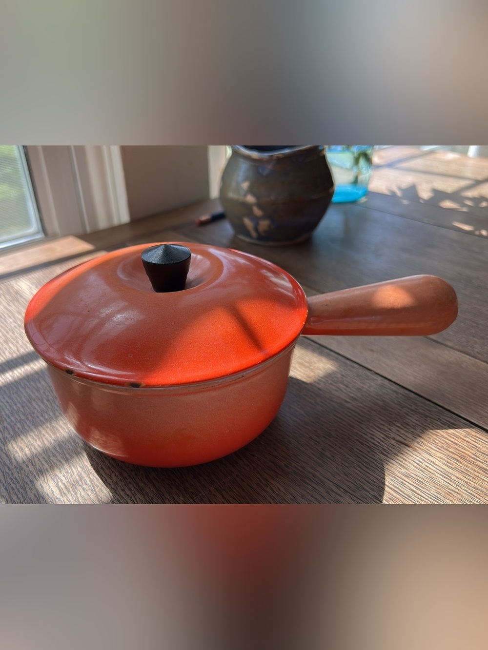 Le Creuset Antique #14 Orange Enamel Saucepan with Black Knob